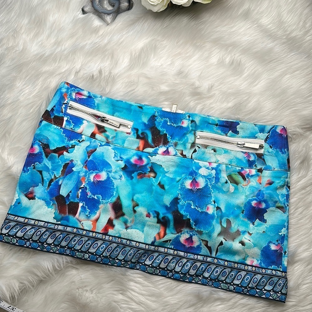 Just Cavalli From Roberto Cavalli Blue Orhid Mini Skirt size 44 Luxury D…
